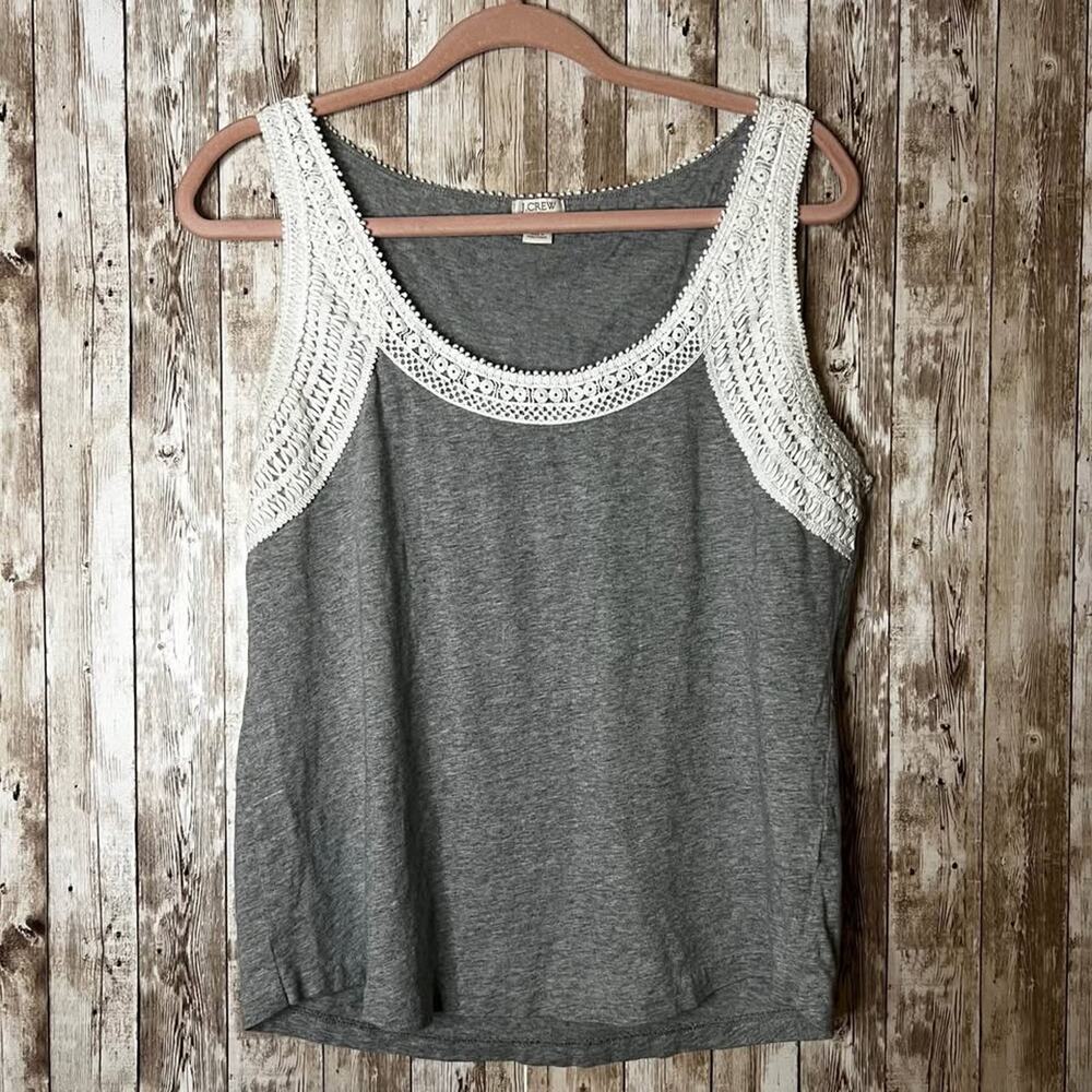 J.Crew‎ Gray Tank with Crochet Lace Trim 🤍✨ (Size L)